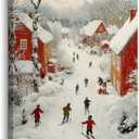 XINCEYWJ Vintage Ski Winter Wall Art Decor, Winter Ski Skiing Canvas Art Prints Framed, Rustic Retro Snowy Farmhouse Landscape Pictures Wall Decorations for Home Bedroom Living Room, 11x14 Inches