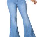 SeNight Women Bell Bottom Jeans Elastic Waist Ripped Flared Jean Destroyed Raw Hem Denim Pants (X-Large, Aa-light Blue)