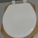 Mayfair Linden Slow Close Toilet Seat, Non Slip Heavy Duty Wood, Easy Install, Round, White