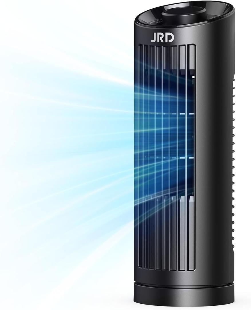JRD 13'' Tower Fan with 3 Speeds, 80 Oscillating, 23ft/s Bladeless Desk Fan, Quiet Operation, Compact & Portable Table Fan for Bedroom Home Office Desktop (13 inch Knob, Black)