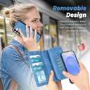 TwoHead for Samsung Galaxy S25 Wallet Case with Card Holder, Detachable Magnetic Phone Case for S25,PU Leather All-Round Protective Phone Case Wallet with Wrist Strap(6.2 in,Sky Blue)