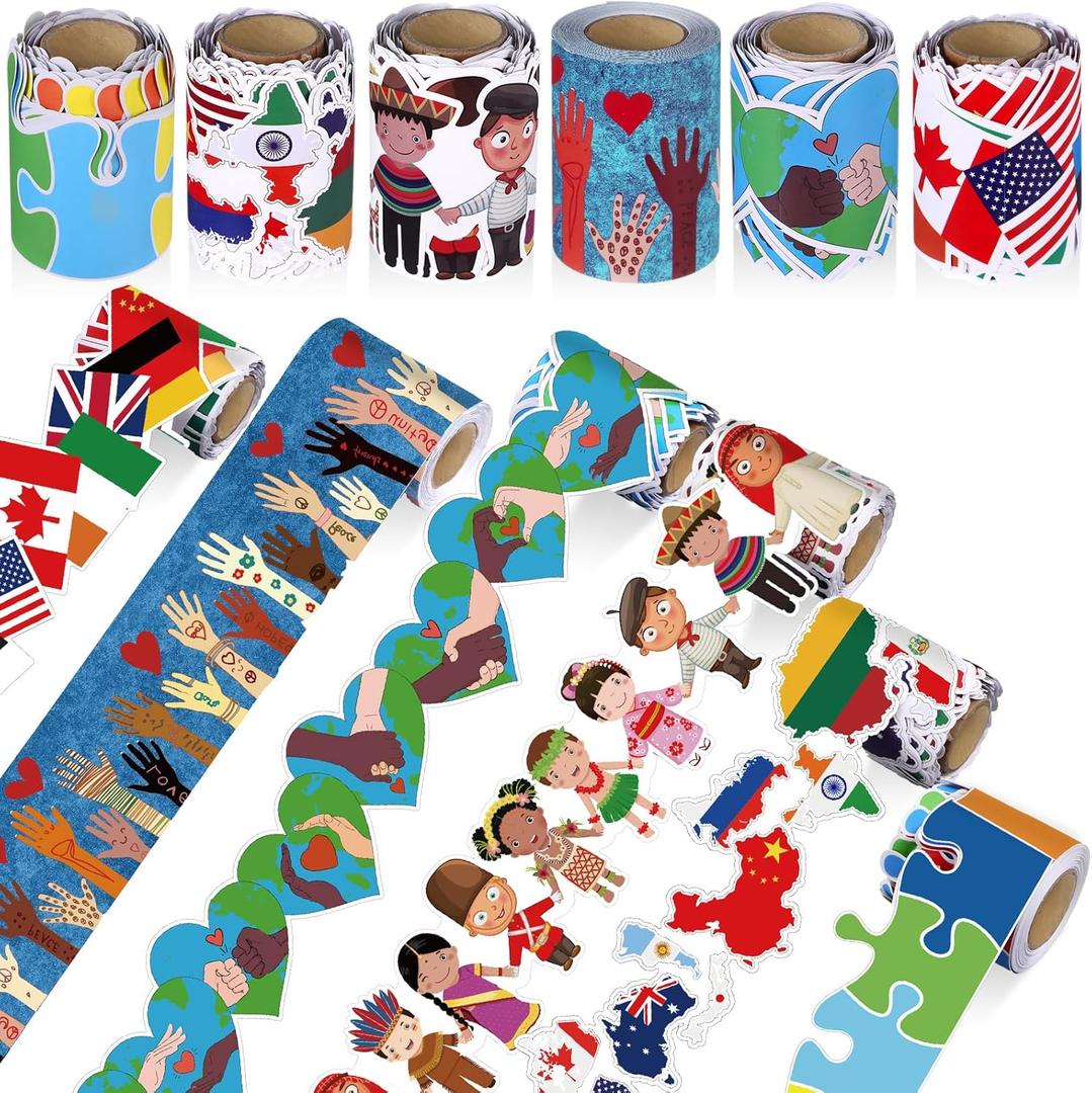 Tenceur 98.5 ft Bulletin Board Borders Classroom Decoration 6 Rolls Diverse Classroom Borders Set Scalloped Bulletin Board Trim for Back to School Office Home Chalkboard Wall