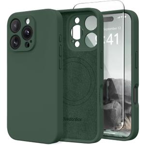 Magnetic for iPhone 16 Pro Case, Compatible with MagSafe, [Full Camera Protection][Screen Protector] Silicone Shockproof Protective Phone Case for iPhone 16 Pro 6.3", Alpine Green