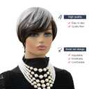MOONSHOW Pixie Cut Wig Short Grey Wigs for Black Women Ombre Grey Short Wigs Pixie Cut Wigs with Bangs Synthetic Gray Pixie Haircut Wig for Black Women