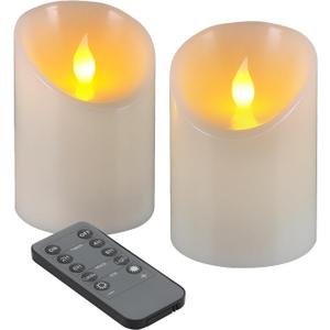 3"x4" Flickering Flameless Candles, Realistic LED Candles, Battery Operated Candles with Remote and Timers, Real Wax Electric Fake Pillar Candles for Festival Wedding Home Party Decor-2Pack
