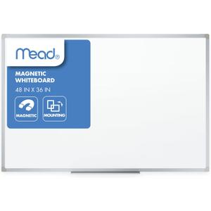 Mead Dry Erase White Board, 48" x 36" Magnetic Whiteboard for Horizontal or Vertical Mount, White/Silver (SM85357)