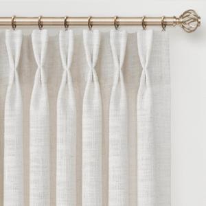 INOVADAY Memory Trained Pinch Pleated Curtains 96 Inches Long, Linen Curtains for Living Room, 2 Panel Set Pinch Pleated Drapes with Hooks, Light Filtering Window Treatment, 40" W x 96" L, Beige White