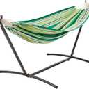 Amazon Basics Double Hammock with 9-Foot Space Saving Steel Stand and Carrying Case, 450 lb Capacity, Vigor Green, 110" x 47" x 43"