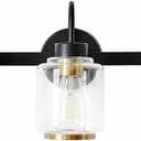 3-Light Bathroom Vanity Light, Black and Gold, Bulbs Included, 3 Light-Clear