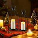 Homemory Modern Farmhouse Lantern Decor with Waterproof Flameless Candle & Remote Timer, 2PCS Black Metal Candle Lantern Decorative for Outdoor Indoor Home Living Room Patio Porch Table