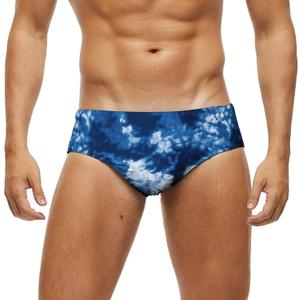 Arcweg Men's Swimming Trunks Briefs Low Waist with Removable Pad Swimwear Elastic Beach Shorts Boxers Underwear (Medium, Triangle Tie Dye Blue)
