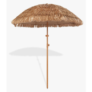 6.5ft Hula Tahtched Tiki Patio Umbrella, Beach Umbrella Hawaiian Style with Hanging Hook and Tilt Design, 8 Ribs with Carry Bag for Outdoor Tiki Bar, Tropical Palapa, Garden, Pool, Natural