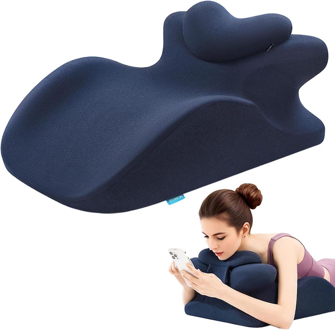 Memory Foam Ergonomic Rest Pillow - Compact Prone Cushion for Sleeping & Reading, Targeted Support for Back Pain, Acid Reflux & Sitting Up, Ideal for Massage with Washable Cover