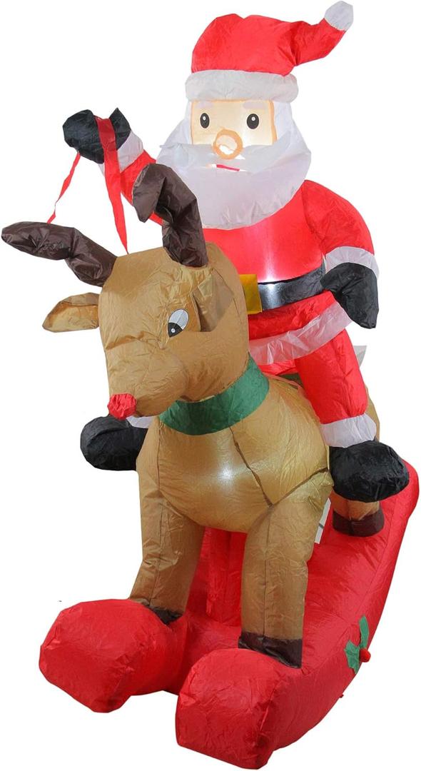 Lighted Inflatable Rocking Reindeer and Santa Outdoor Christmas Decoration - 4.75'