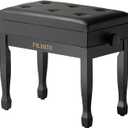 Adjustable Height Piano Bench Stool PU Leather Cushion Wooden Keyboard Seat with Music Storage (Black)