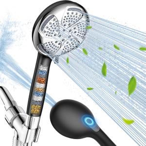 FEELSO Filtered Shower Head with Handheld, High Pressure 7-Spray Showerhead with Filters for Hard Water - Remove Chlorine, Reduce Dry Itchy Skin, Anti-clog Nozzles, Power Wash to Clean Tub, Tile & Pet (Black & Chrome)