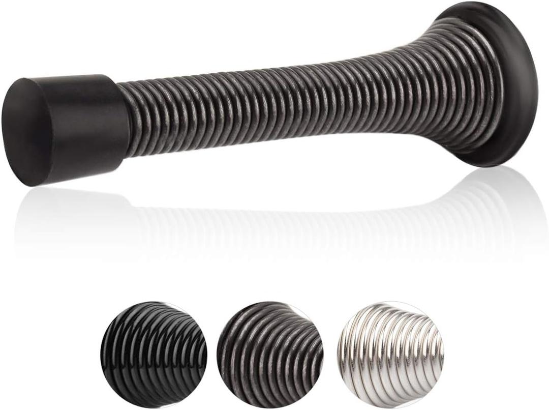 HOMOTEK 12 Pack Spring Door Stopper with Rubber Bumper Satin Nickel 3-1/8" Flexible Spring Heavy Duty Wall Door Stop Low Mounted Door Bumper for Home (Oil Rubbed Bronze)