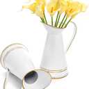 Elsjoy 2 Pack 9 Inch Metal Flower Vase, Galvanized White Flower Pitchers Shabby Chic Farmhouse Vase, Milk Jug Flower Vase for French Country Decor
