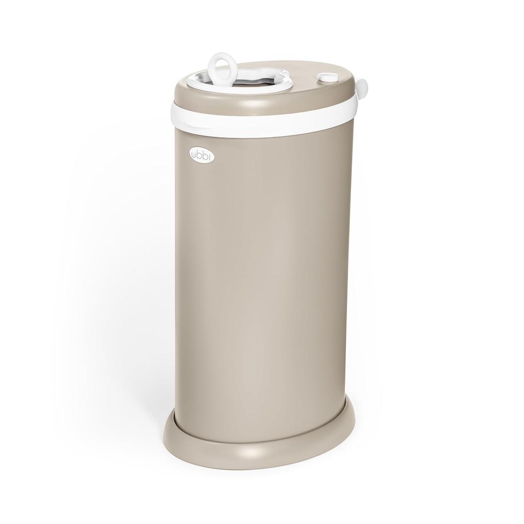 Ubbi Stainless Steel Diaper Pail, Odor Locking, No Special Bag Required, Award-Winning, Registry Must-Have, Taupe