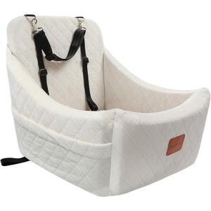 WOOAIDAGG Dog Car Seat for Medium Sized Dog,Pet Travel Car Bed with Seat Belt Channle,Fully Detachable and Washable Car Dog Seat with Adjustable Straps,3 Straps Easy to Install (Beige)
