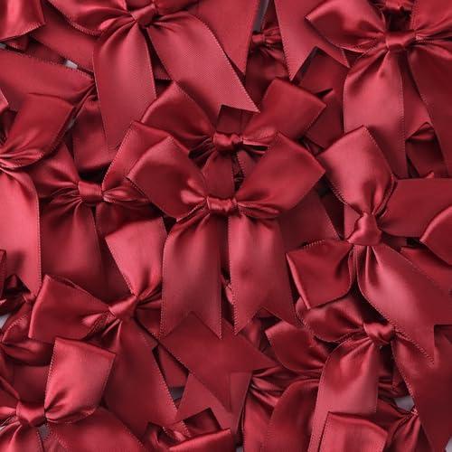 DKichen Red Gift Wrap Bows - 100 Pcs 3.3 Inch Elegant Bows for Gift Wrapping, Party Decorations, Wedding Decor, Baby Shower, Christmas, Birthday, Crafts, Gift Bags