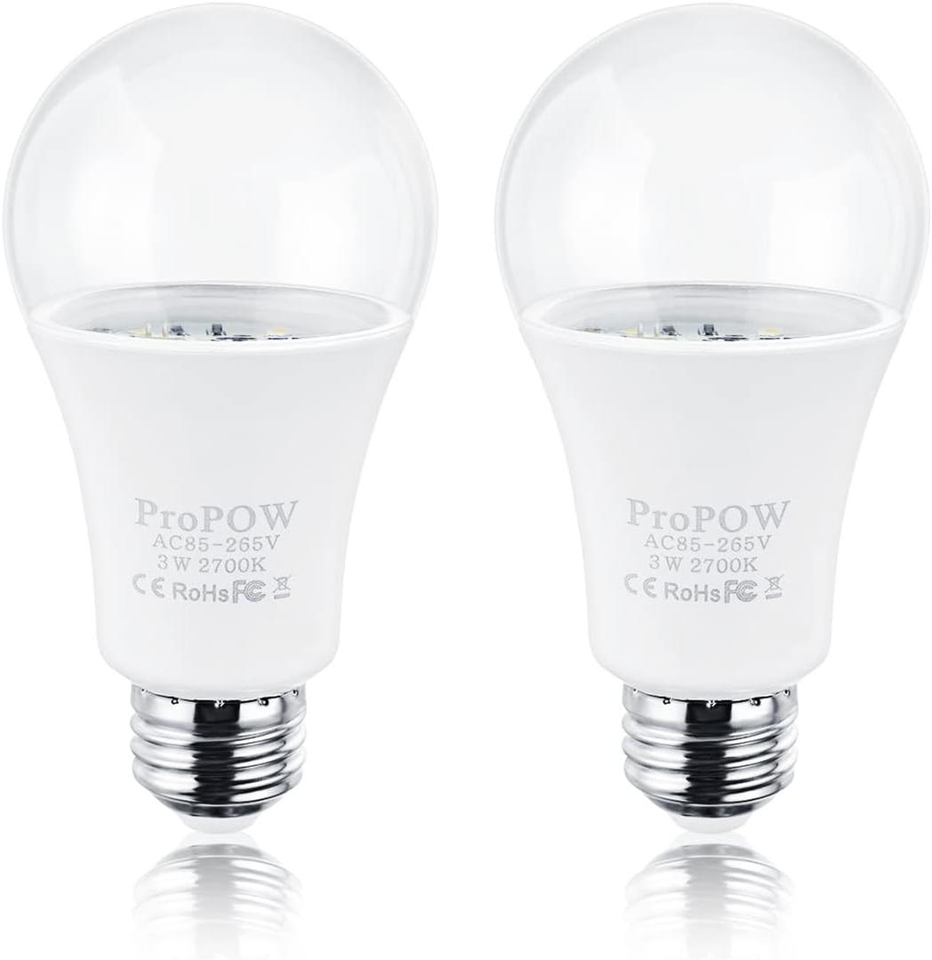 25 Watt Dusk to Dawn Light Bulbs, A19 3W Clear Cover E26 LED Bulbs Automatic on/Off Indoor/Outdoor Lighting for Porch,Garage,Driveway,Yard,Hallway,Patio(300 Lumen,Soft White,2-Pack)