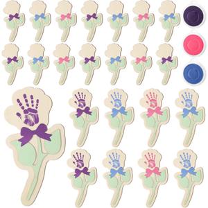 Yalikop 24 Pcs Mother Day Handprint Crafts Kit, Picture Frame Crafts DIY Handprint Flower Pot Hand Keepsake Picture Frame Gifts with Flower Stickers for Mother Day Classroom Party Activities