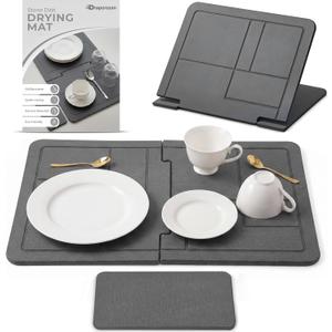 Drying Matt Kitchen Counter, Large Stone Drying Mat for Kitchen Counter | Sink Caddy | Dark Gray 24"×16", 100% Natural Diatomaceous Earth Stone Dish Drying Mat, Quick Drying, Non-Toxic, BPA-Free