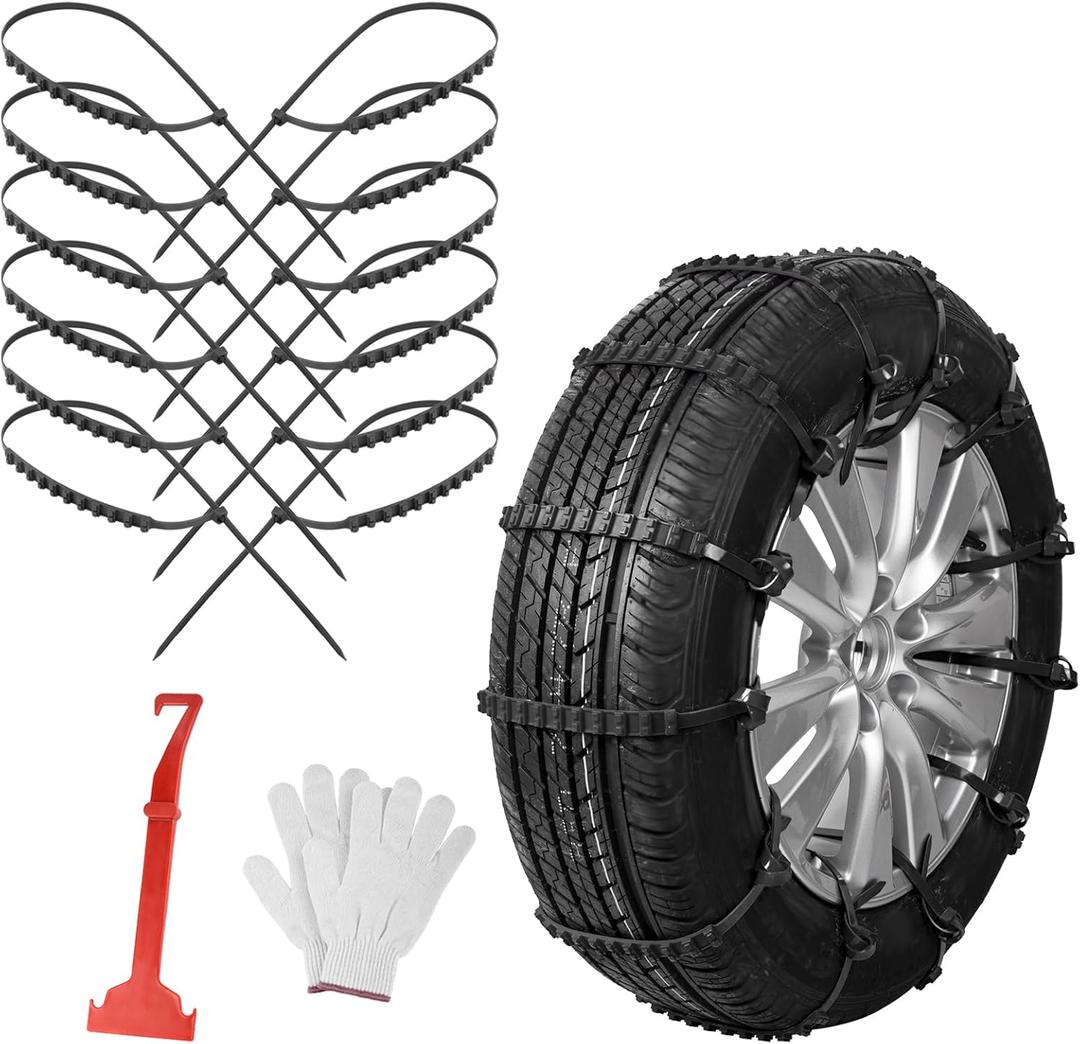 Qoosea Snow Chains Tire Chains for Car, Trucks, SUV Universal Emergency Snow Tire Chains, Adjustable Anti-Slip Tire Cables & Universal Fit (12 Pcs Black Plastic)