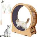 Cat Exercise Wheel Large - 35.4'' Wooden Treadmill for Indoor Cats with Low Noise, Safety Lock, Detachable Carpet & Eco-Friendly Design for Fitness, Weight Loss and Entertainment