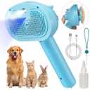 Pet Steam Hair Comb Brush for Shedding, 4 In 1 Spray Brush for Long & Short Haired Cat&Dog, Self-Cleaning Hair Remover with Water Tank And LED Blue Light, Release Button, (Blue)