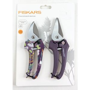 Fiskars 2pc Pruning Set 1 Pruner 1 Floral Snip 1/2" Cut Capacity Cool Colors