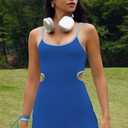 ReachMe Womens Tennis Dress Athletic Dresses with Built in Shorts and Bra Summer Workout Romper Trendy Golf Outfits (Blue, M)