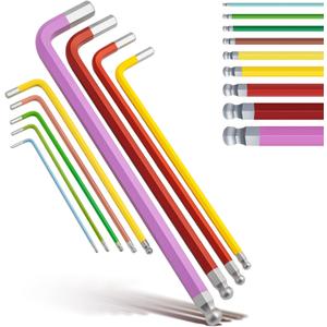 Metric Hex Key Set 9-Piece, Long Arm Ball End Allen Wrench Set 1.5-10mm, S2 Steel 62HRC Color-Coded Anti-Slip Keys for Furniture Assembly, Bike Repair, Automotive – Hangable Case