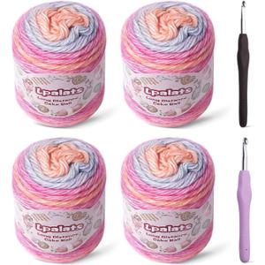 Ombre Yarn for Crocheting - 4x100g Soft 60% Cotton 40% Acrylic Yarn - 962 Yds Gradient Cake Yarns for Knitting Shawls Blankets Sweater with 2 Crochet Hooks (4, Pink Gradient)