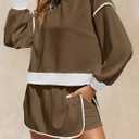 Fisoew Womens Sweatsuits 2 Piece Set Crewneck Sweatshirts High Waisted Skort Skirts Tennis Running Tracksuits Shorts Sets