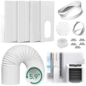 Portable Air Conditioner Window Vent Kit, With 5.9 Exhaust Hose, 4 Slide Seal Plates, Universal Coupler, Adjustable AC Vent Kit for Ducting Universal for Horizontal & Vertical Windows (63 inch)