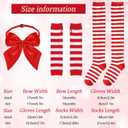 Gvhntk Striped Knee Calf High Socks Fingerless Gloves Red and White Socks Bow Calf High Stockings Long Tube Socks Women (Red)
