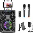 Pyle Portable Bluetooth PA Speaker - 580W 8 Rechargeable Outdoor BT Karaoke Audio System - TWS, Disco Party Lights, LED Display, FM/AUX/MP3/USB/SD, 6.5mm in, Trolley, Wheels - Wireless Mic, Remote (New Black)