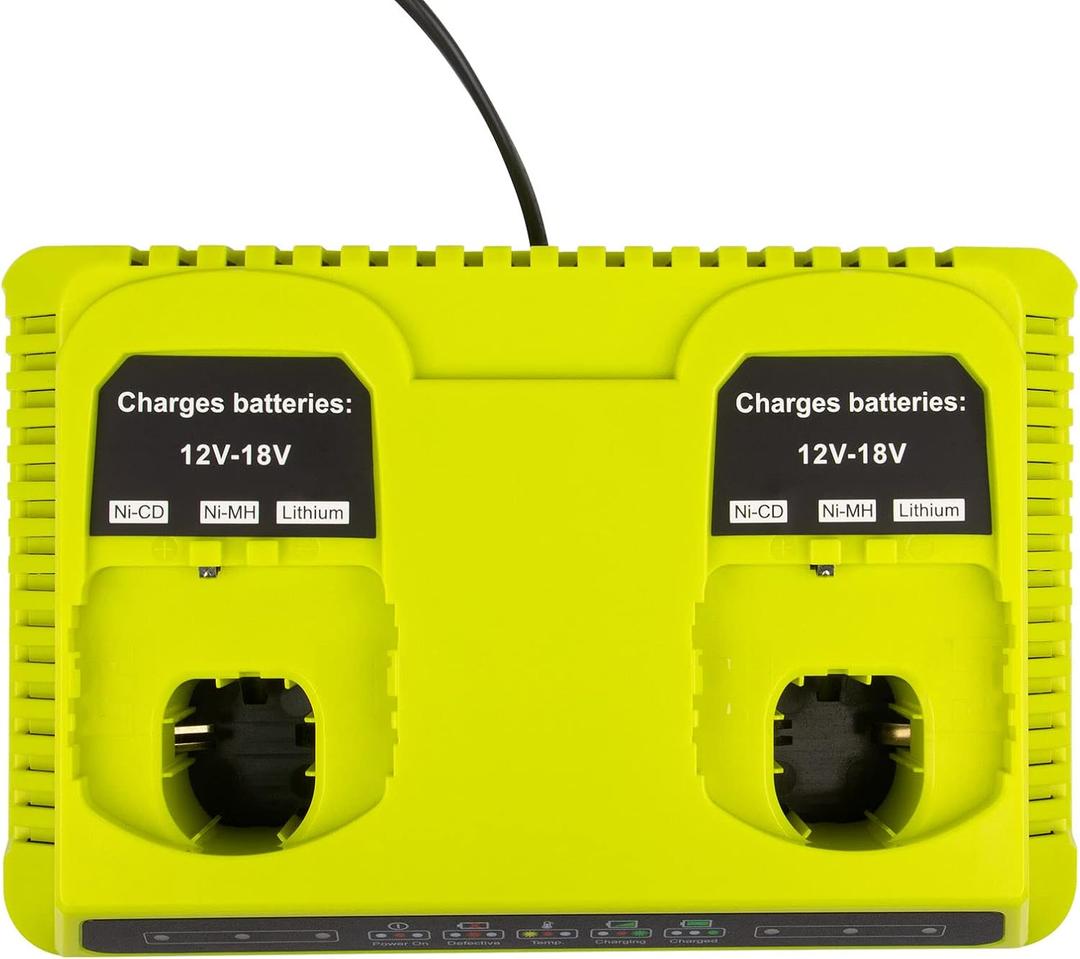 Ryobi 2Port P117 Dual Chemistry 18V Battery Charger - Fast Charger for Ryobi 18V Max Lithium NiCd Battery