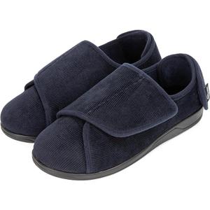 HomeTop Men's Corduroy Slippers Comfy Adjustable Hook and Loop Memory Foam Wide Indoor House Shoes for Diabetic Swollen Feet 11