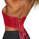 Women's Y2K Leather Halter Top Backless Corset Bustier Top Lace Up Sexy Going Out Crop Tank Halter Neck Party Club, XS
