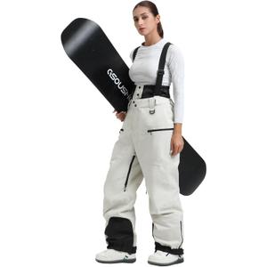GSOU SNOW Womens Baggy Snowboard Pants Ski Bibs Snow Loose Overalls Waterproof Windproof Insulated Warm (X-Large, Beige)