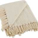 DII Modern Zig Zag Throw Blanket Woven Cotton, Hand-Knotted 2.5" Fringe, 50x60, Natural