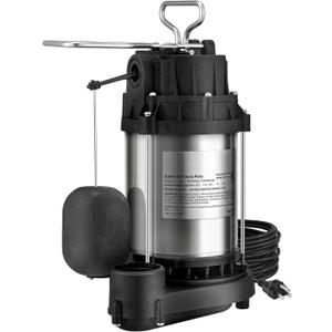 VEVOR 1/2 HP Sump Pump Submersible, Sump Pump with Stainless Steel Surface, 10 ft Power Cord, 1-1/2" NPT Discharge, Automatic Float Switch, for Indoor&Outdoor Water Drain