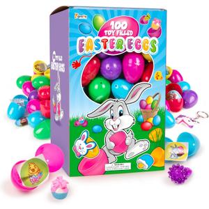 Giraffe 100 Pack Prefilled Easter Eggs Bulk - Multi Color Plastic Filled Easter Eggs for Kids with Toy Filled Slap Bracelets, LED Rings, Stickers - Easter Basket Stuffers for Kids