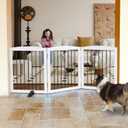 ZJSF Freestanding Panel Dog Gate for Indoor, Doorways, Stairs, or Hallways, Foldable Wooden White Pet Gates for House, Pet Gate for Dogs, Dog Fence, Puppy Gate, Support Feet Included,24 "Height-3 Panels