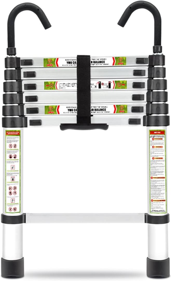 RIKADE Telescopic Ladder, 6.5 ft Aluminum Telescoping Ladder with Non-Slip Feet and Stable Hook, Portable Extension Ladder for Household and Outdoor Working, Max Load 330 lb, Aluminum