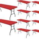 10 Pack Picnic Fitted Table Cover for 8 Foot Tablecloth for Rectangle Tables Waterproof Stretch Washable Folding Indoor and Outdoor Spandex Table Cloth for Camping Banquet and Parties (Red,30" x 96")