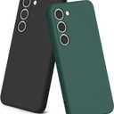 2 Pack Case for Samsung Galaxy S23 (Only), Stylish Liquid Silicone Slim Full-Body Protective Cover Compatible with Samsung Galaxy S23 5G Phone Case (Black+Dark Green)